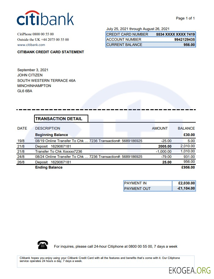 Royaume Uni Citibank Excel